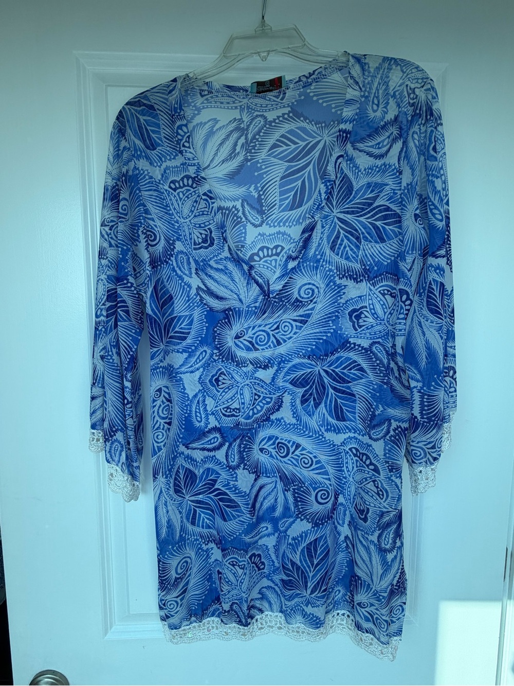 Letarte Sheer Blue Paisley & Leaf Swim Cover-Up Tunic